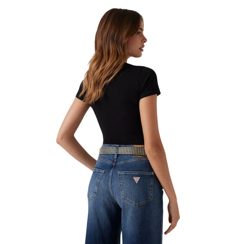 T-shirt Donna a tinta unita, dalla vestibilità aderente, con ricamo e strass